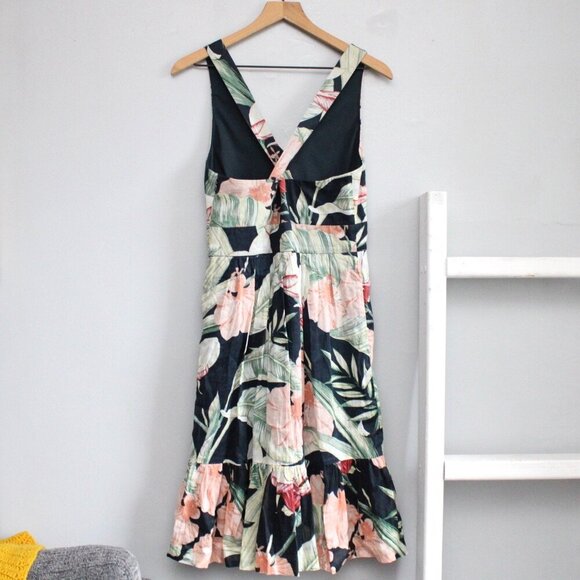 Ann Taylor Navy Pink Island Floral Sleeveless Cross Back Tropical Dress Size 6 - Picture 2 of 9